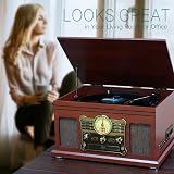 Mersoco 10-in-1 Bluetooth Record Player Mahogany 3-Speed Turntable view 5