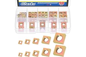 Glarks 90pcs Carbon Steel Square Nut Set M3 M4 M5 M6 M8 Yellow Zinc Plated Square Thin Nut Square Machine Screws Nut Metric Coarse Thread Assortment Kit for Furniture Construction Mechanical Equipment