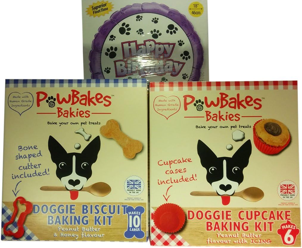Dog Birthday Cake Mix with Dog Biscuit Treats and Paw Print Dog Birthday Foil Balloon