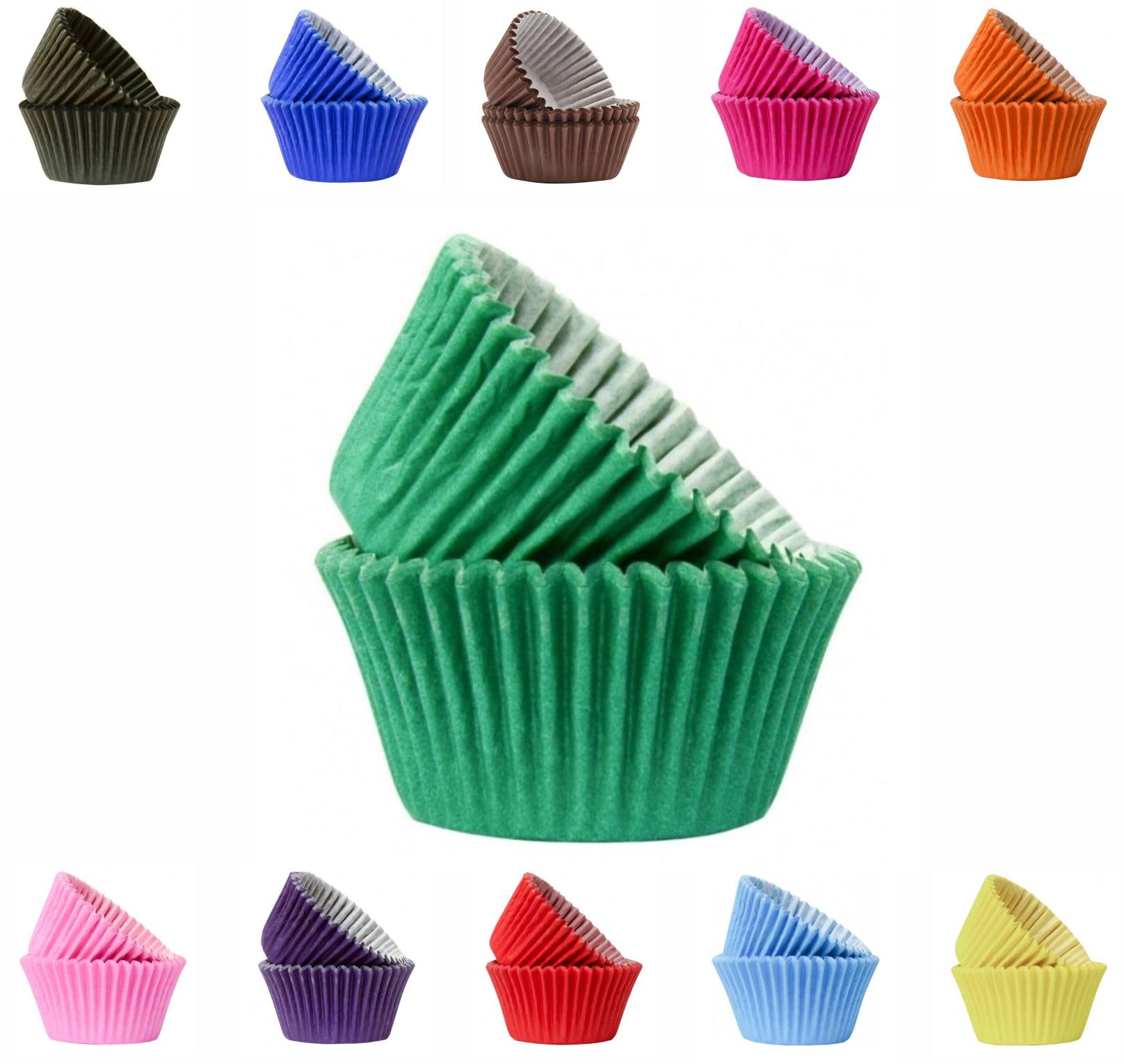Vibrant, Colourful Baking Cupcake Cases, Greaseproof Paper Baking Cups 50mm Cup Cake Muffin Cases (50, Green)