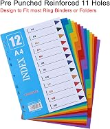 ROSSHINE 10 Pack 1-12 Part File Dividers A4 11-Hole Multi-Color Content List view 3