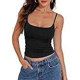 PrettyGuide Women Cotton Cami Tops Built-in Shelf Bra Unpadded Square Neck Crop Tank Top Fitted Basic Camisole Going Out Tees