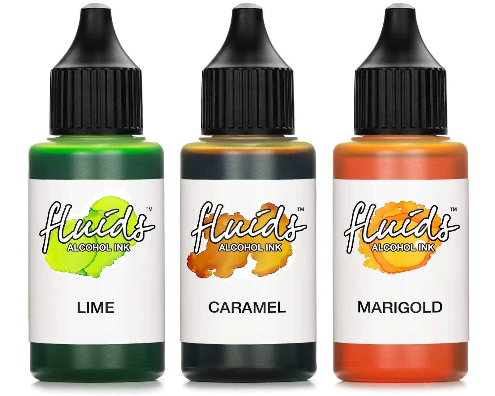 3X 30ml Octopus Fluids Alcohol Ink Set Lime, Caramel, Marigold for Fluid Art and Resin Art, epoxy Resin, epoxy