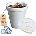 8OZ Foam Cups for Hot & Cold Drinks With Lids, USA-Made 100-Pack - Ideal Styrofoam Coffee Cups, Insulating To-Go Cups for Soda, Tea, Juice - Sturdy, Disposable & comparable to Industry standard 8J8