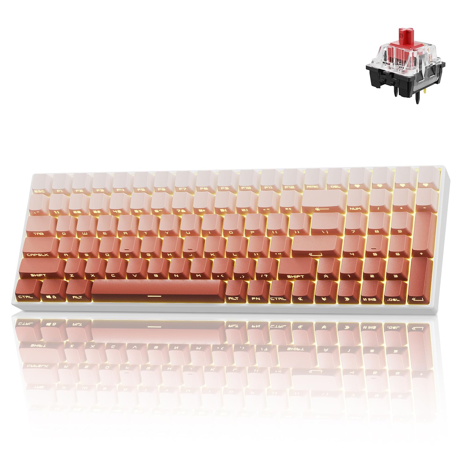 ZORNHER ZH100 Wireless Mechanical Keyboard,98% Rose Pink Creamy Keyboard with Number Pad,Full Size Hot-Swappable Gaming Keyboard,Lighted Up PBT Dipped Keycaps,KKT Red Switches