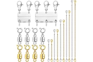 Evnlo Multi Necklace Layering Clasp and Chain Extender and Magnetic Jewelry Clasp Set, Gold and Silver Multiple Styles Necklace Extenders for Women