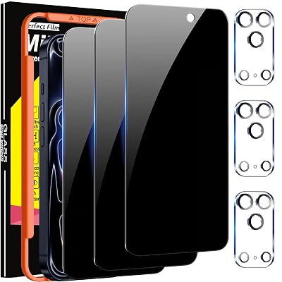 Milomdoi 3 Pack Privacy Screen Protector for iPhone 17 Pro Max [Phone Case Friendly] Accessories Private Film, 3 Pacs Tempered Glass Camera Lens Protector, with Mounting Frame for Apple Anti Spy,Black