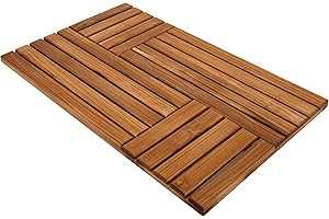 Utoplike Teak Wood Bath Mat, 80.6 x 51 cm Large Wooden Shower Mat for Bathroom, Non Slip Wood Floor Sturdy Mat for Inside Sho