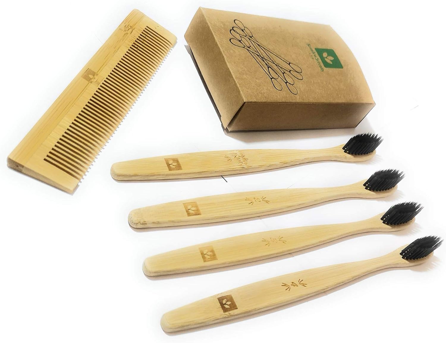 Premium Quality Eco Friendly Bamboo Toothbrushes Multipack of 4 with