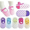 Kisgyst 5 Pairs Baby Girls Toddler Cartoon Dots Anti Slip Skid Foot Socks No-Show Crew Cotton Socks Sneakers 10-30 Months