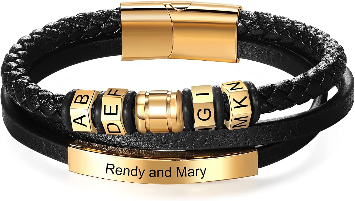 Personalized Mens Leather Braid Bracelets Customize Charm Beads