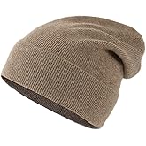 Unisex 100% Pure Cashmere Beanie, Ribbed Cuffed Hat Warm Soft with Gift Box for Women and Men