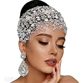 Wedding Diamond Headband for Brides, Handmade Bridal Headpieces for Wedding Rhinestone Hair Accessories(12.6x5.5 Inches)
