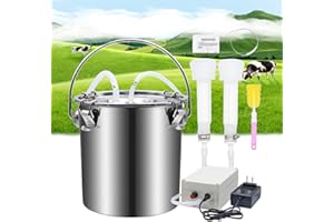 PAULOZYN Cow Milking Machine Electric Milker Vacuum Pump Automatic Portable Plug-in Speed Adjustable Milking Supplies with 5L Bucket, Tube and Brush