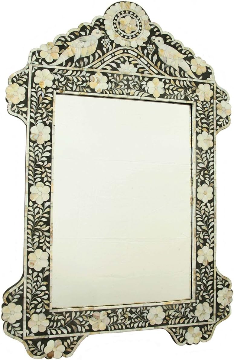 Anjaneya Art Black Mother of Pearl Bird Mirror