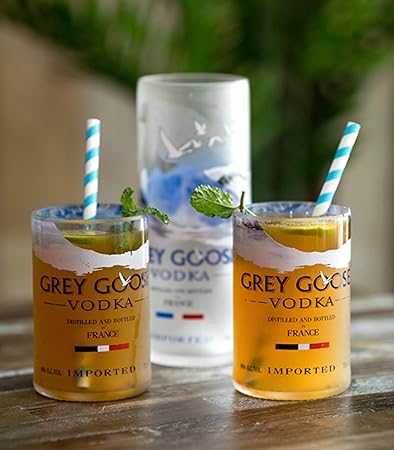 Kavi Grey Goose Recycled glasses, glasses, glass set, bar glass set, bar glasses, bar accessories, diwali gifts, gifts for diwali, return gifts, housewarming gifts, bas use, bar d