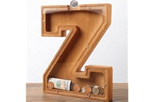 HODNSZRIT Wooden Letter Piggy Bank for Kids Boys Girls Large 26 Alphabet Money Bank Personalized Custom Name Transparent Saving Coin Bank, Perfect Christmas,Birthday Gift for kids Adults and Home Decoration (Z)