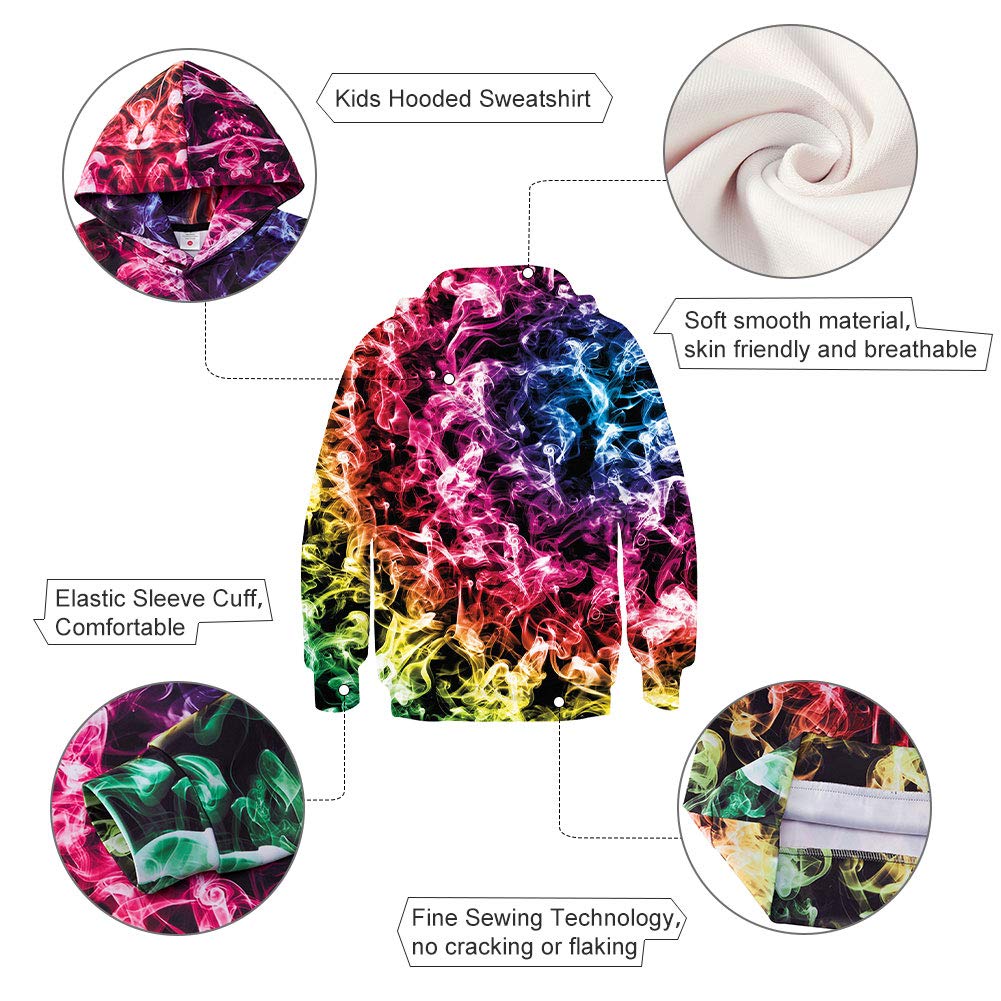 Boys Girls Fashion Hoodies Colorful Smoke Long Sleeve Autumn Sweatshirt Epic Realistic Vivid Prined Coolest Clothes for Sports Casual Wear School Yellow Red Blue 6Y 7Y (Colorful Smoke,S)