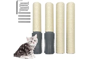 Fhiny 4PCS Cat Scratching Post Replacement with Groomer, 15.7" Natural Sisal Spare Extension Scratch Post for Cats Tree DIY Craft Climbing Perch Hemp Rope Scratcher Perch Parts White