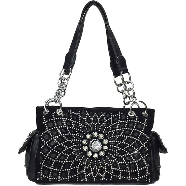 thumbnail image 2 of Zzfab Double Handles Starburst Bling Hobo Purse – Silver Faux Leather With Rhinestones 2 of 6