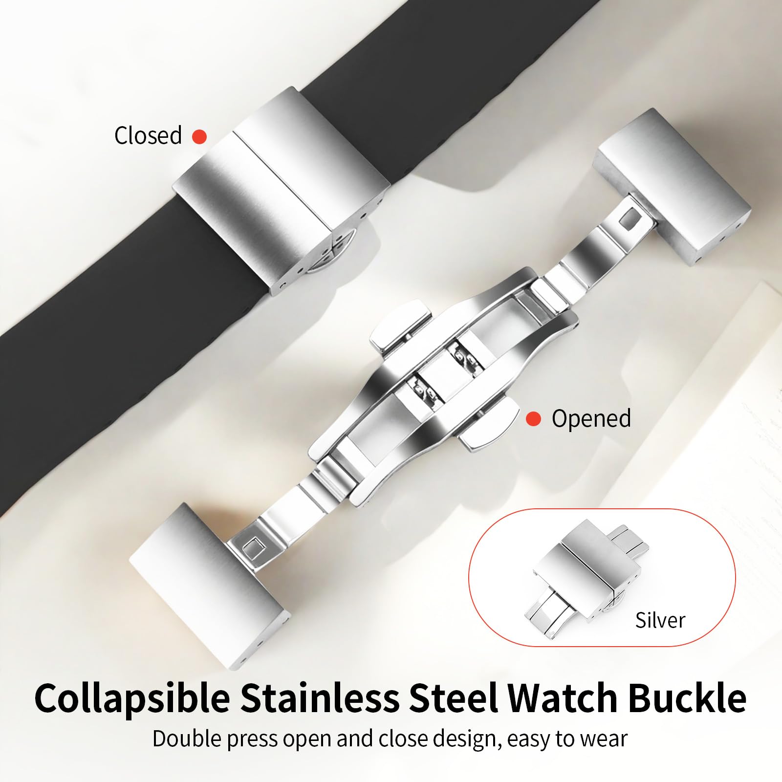 ULLCHRO Silicone Watch Strap Replacement Rubber Watch Band Waterproof - 14mm, 16mm, 18mm, 20mm, 22mm, 24mm Watch Bracelet with Stainless Steel Deployment Buckle