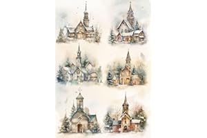EUROPEAN EXCELLENCY Vintage Christmas Decoupage Paper for Furniture and Crafts, Vintage Rice Paper for Decoupage, Junk Journals and Scrapbooking, Craft Supplies, A4 (Winter Churches - 2 Sheets)