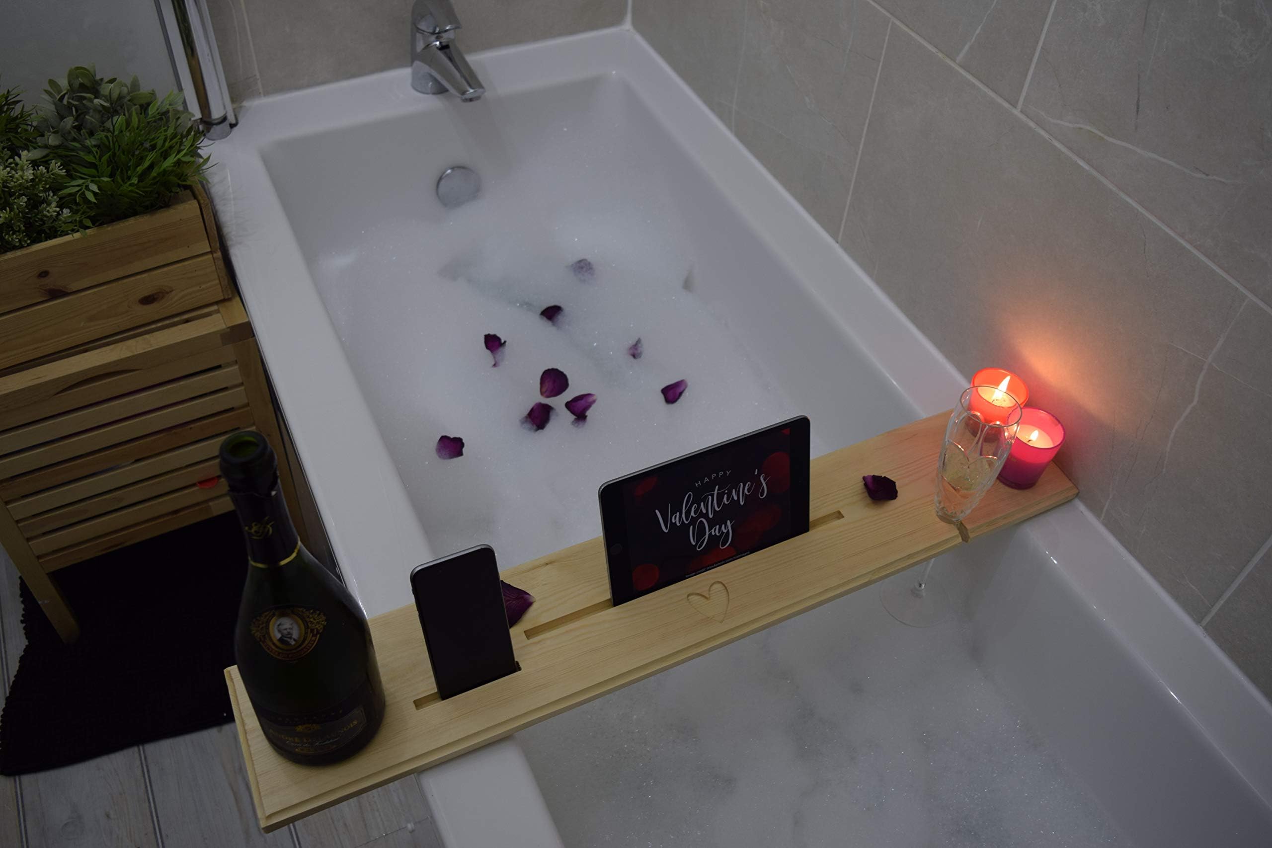 Active Window Films Wooden Bath Tray, Bathtub Table Rack, Natural Wood Bath Wine Tablet Phone Holder, Modern Wood Bath Caddy