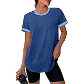 Womens Workout Tops Summer Short Sleeve Shirts Athletic Color Block Gym Clothes Outfits Sun Protection UPF 50+ T Shirts