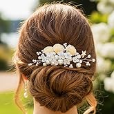Kilshye Flower Bridal Hair Comb Silver Shell Wedding Hair Pieces Pearl Prom Hair Accessories for Women and Brides