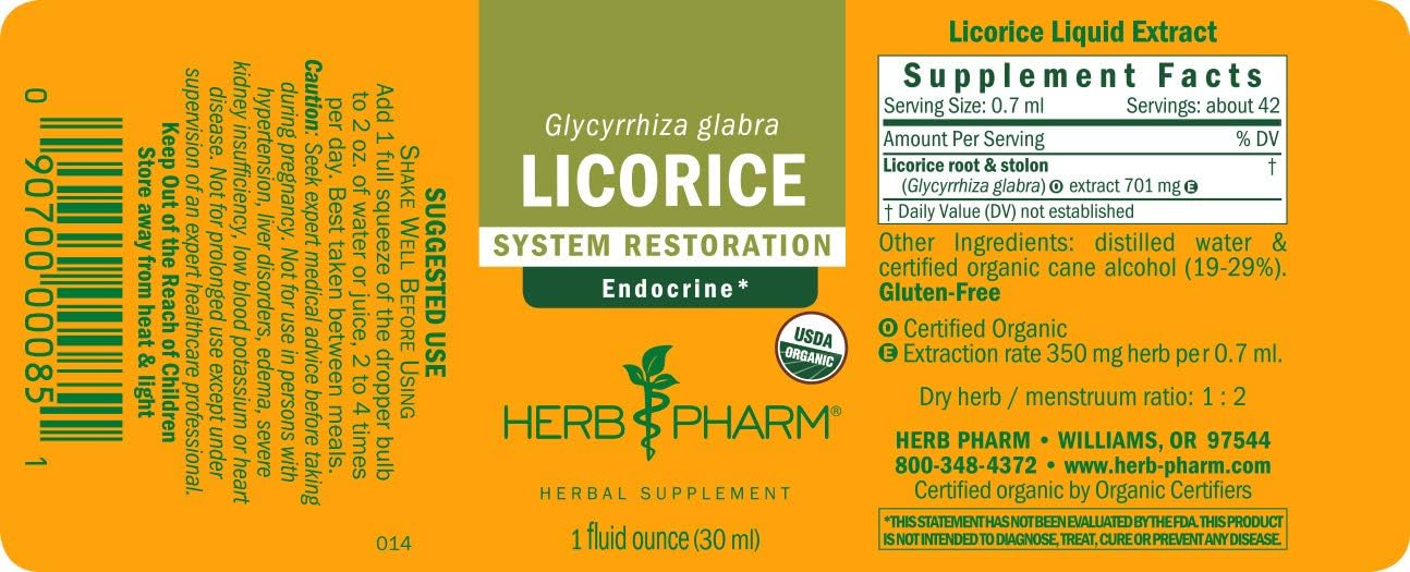 Herb Pharm Certified Organic Licorice Liquid Extract for Endocrine System Support - 1 Ounce (DLIC01): Health & Personal Care