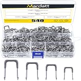 Mardatt 540 Pcs Insulated U Staple Nail Assortment Set with Storage Case, 0.56", 0.44&ldquo;, 0.41", 0.36" Metal Cable Staple for Fixing Electrical Wire
