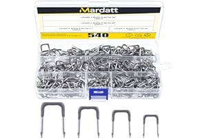Mardatt 540 Pcs Insulated U Staple Nail Assortment Set with Storage Case, 0.56", 0.44“, 0.41", 0.36" Metal Cable Staple for Fixing Electrical Wire
