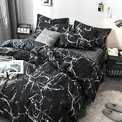 Houseri Black Marble Comforter Set Queen Size, All