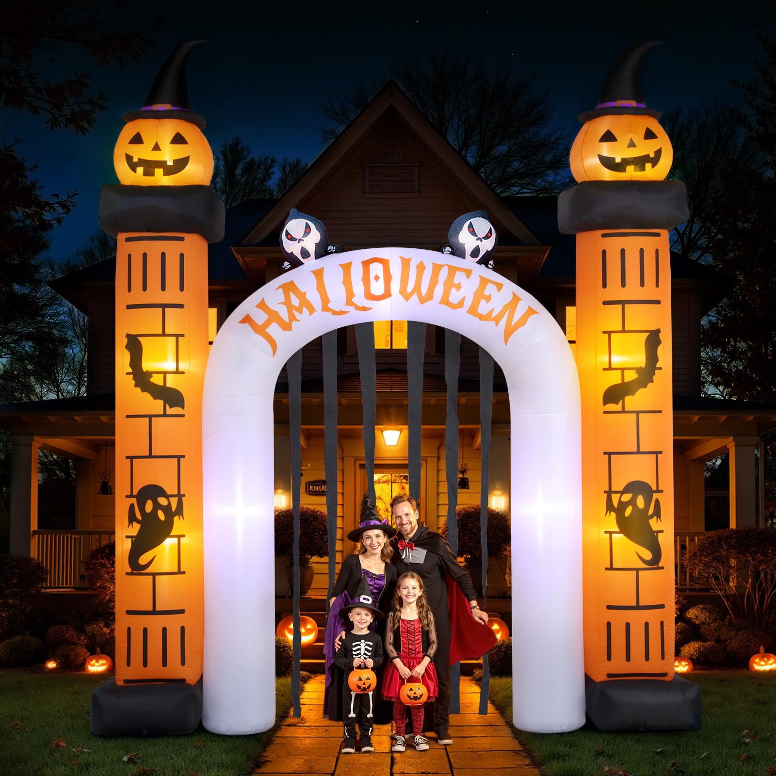 Photo 1 of 11 FT(H) x 10 FT(L) Giant Halloween Inflatables Archway, Halloween Inflatable, Blow Up Outdoor Decorations, Inflatable Pumpkin Arch for Lawn Garden Yard Holiday Party Decorations