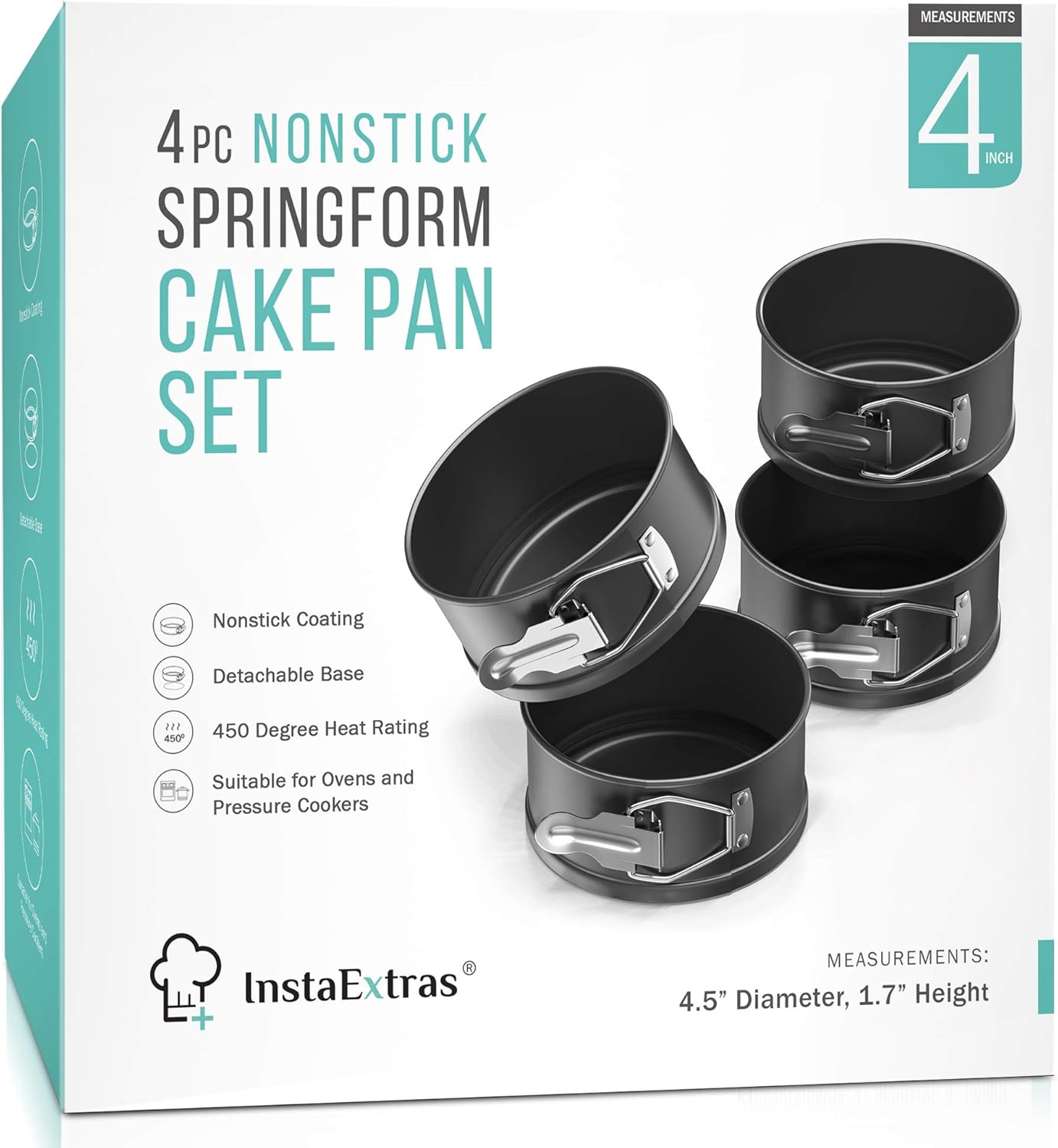 4-Inch Springform Cake Pan Set - Pack Of 4 4.5in Round Steel Baking Pans, Small Spring Form Nonstick Tin With Leakproof Removable Metal Bottom For Four Inch Smash Cake, Individual Pie, Mini Cheesecake: Kitchen & Dining