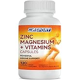 MgSport ZMA Supplement with Clinically Tested Zinc Magnesium for High Absorption - Enhanced with Vitamins B6 B9 for Muscle Recovery - Gentle on Stomach Formula, 120 Capsules