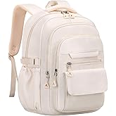 AFGWK Cute Backpack for School Teen Girls Beige Bookbag Aesthetic Womens Travel Book Bags for School Kids Student Back Packs