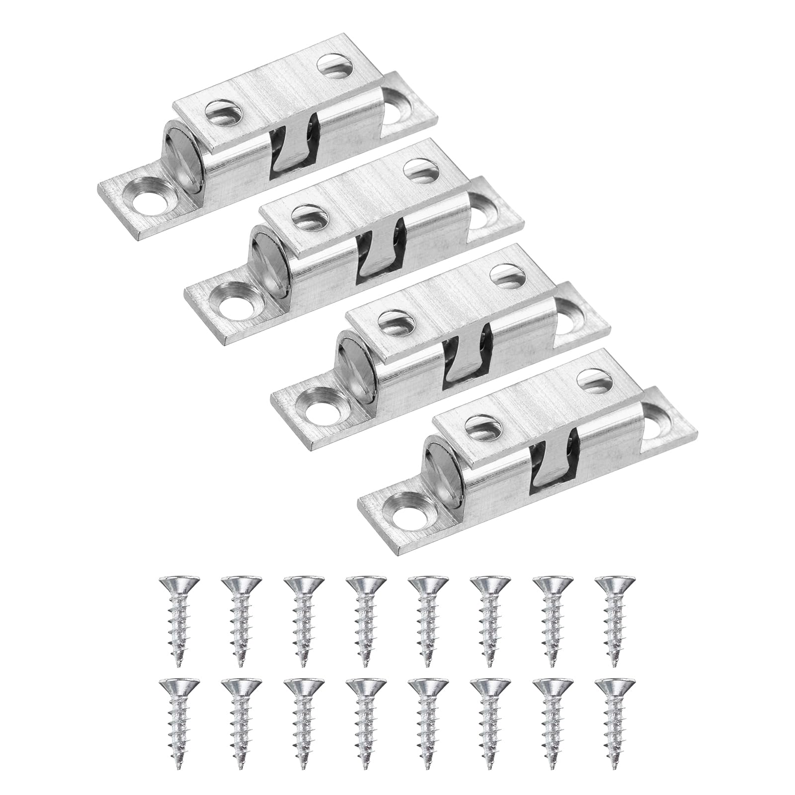 PATIKIL 40mm Double Ball Tension Roller Catch Latch, Solid Brass Adjustable Hardware Fitting with Screws for Cabinet Closet Tension Latch, Silver Tone