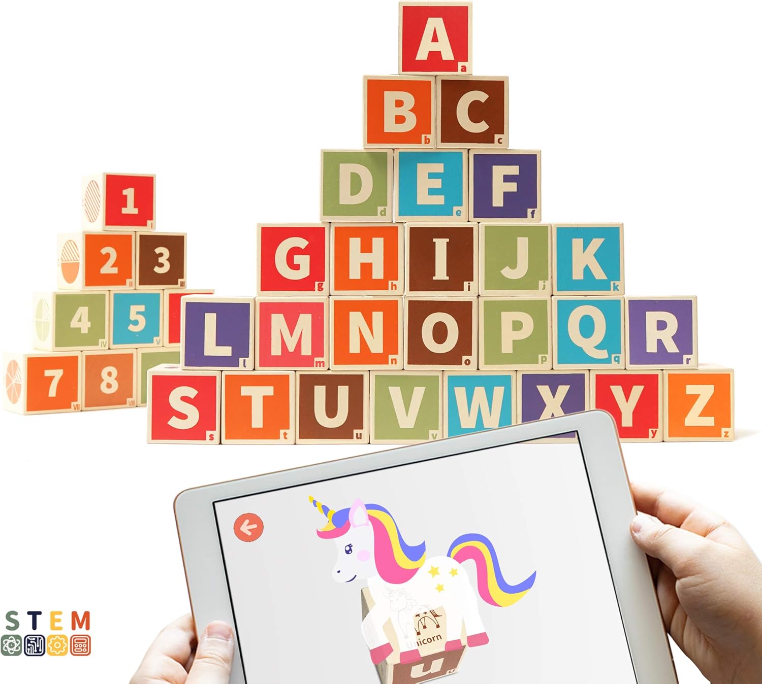Amazon Com Kippto Wooden Blocks 36 Pcs Building Blocks For Toddlers 1 3 Years Old Pinewood Montessori Toys For Toddlers To Help Them Learn Abc And Numbers Toddler Blocks Come With An App For