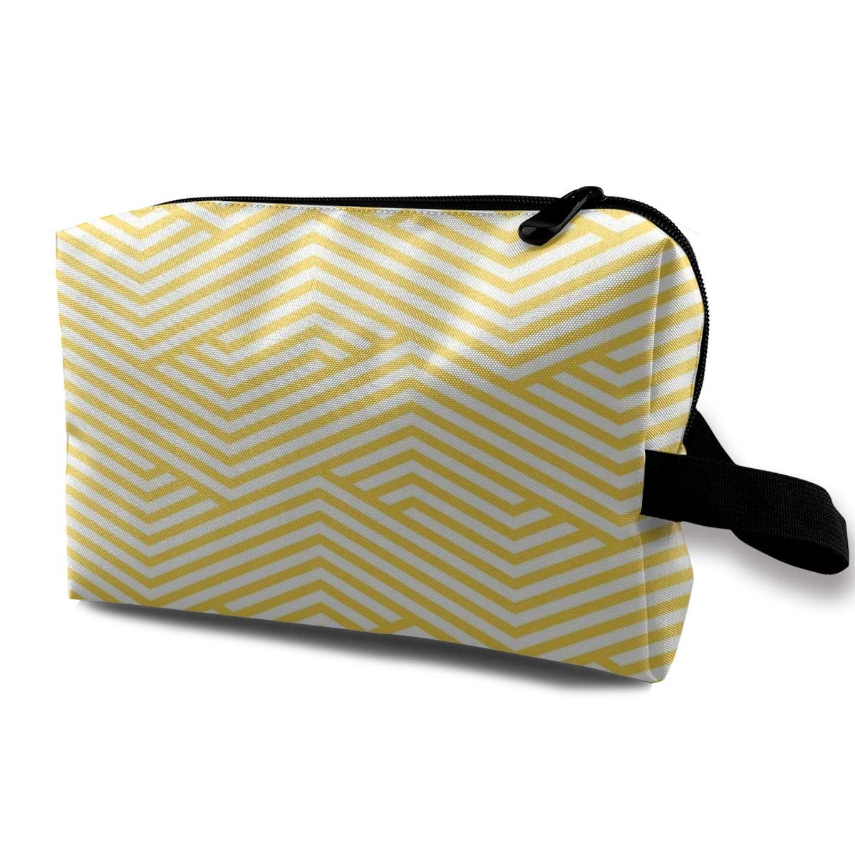 ZZguowuque Makeup Bags For Women,Travel Makeup Bag,Small Cosmetic Bag Yellow Line Striped Geometric Pattern Wave Abstract Zigzag Shape