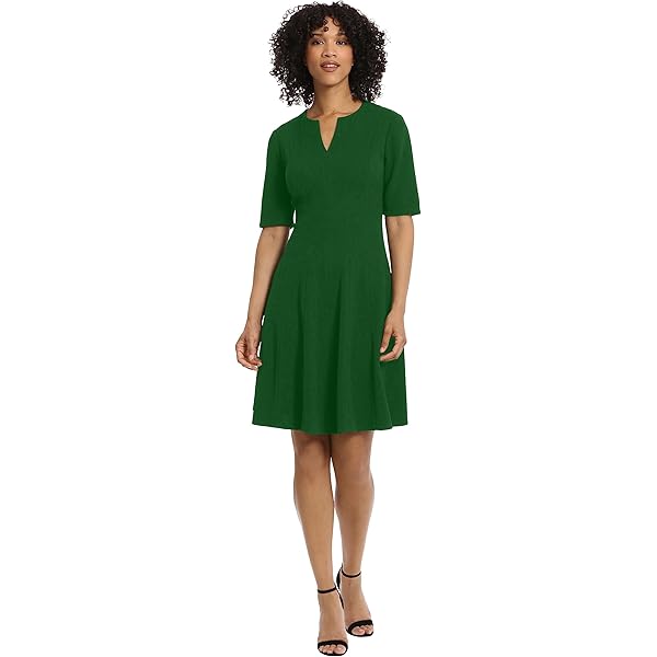 Donna Morgan Women's Dresses Mock Neck Crepe Fit and Flare Dress