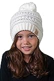 Funky Junque Cable Knit Pom Pom Kids Beanie Winter