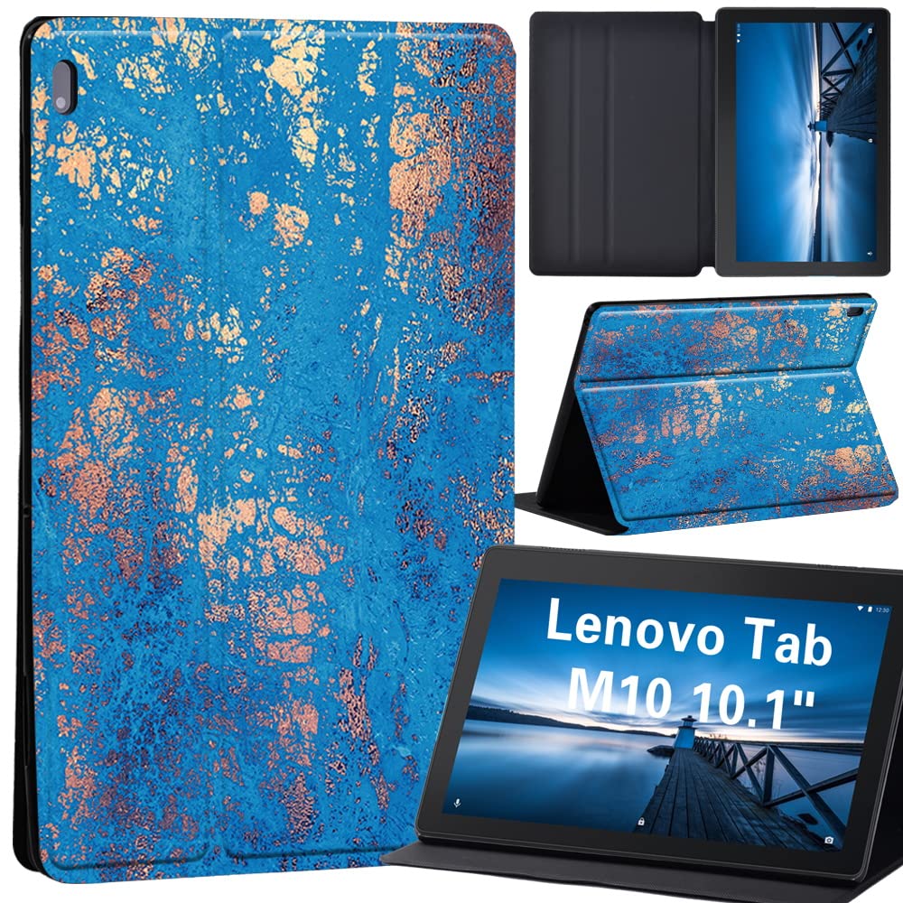 Cartoon Case for Lenovo Tab M10 TB-X605F/ TB-X605L/ TB-X505F/ TB-X505L - Leather Tri-Fold Stand Cover Case for Lenovo Tab M10 10.1-Inch Tablet (blue gold texture)