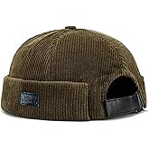 huablo Brimless Caps for Men Rolled Cuff Retro Beanie Hat Corduroy Brimless Cap