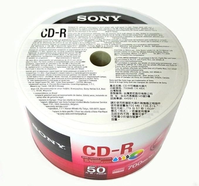 Sony 50 Pack Blank CDR CDR White Inkjet Hub Printable 48 X 700MB 80min