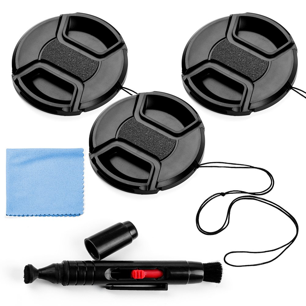 Fotover 67mm Lens Cap Bundle, 3 Pack Universal Snap on Front Centre Pinch Lens Cover Set with Microfiber Lens Cleaning Cloth for Canon Nikon Sony Olympus DSLR Camera + Camera Lens Cleaning Pen