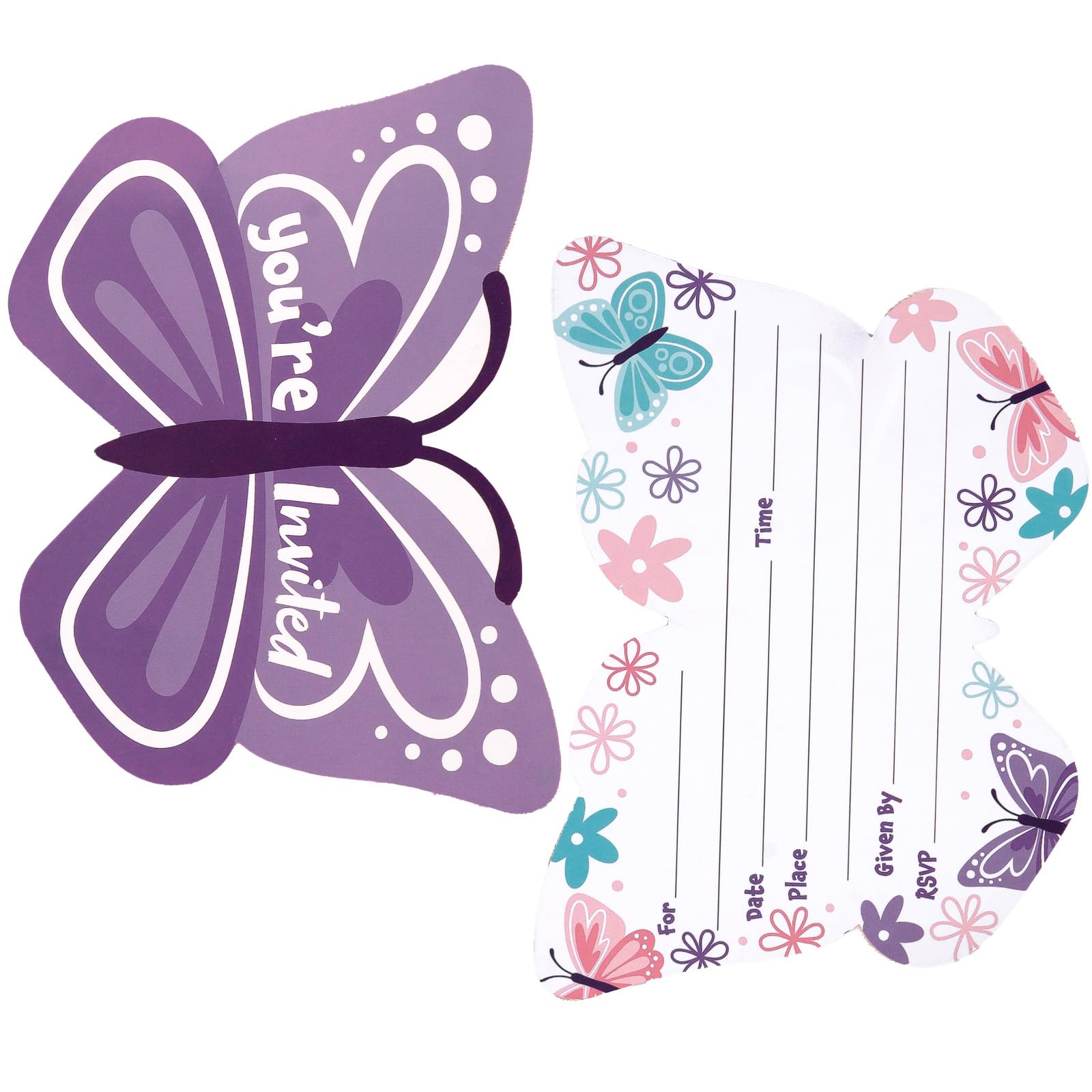 Padorul 12 Purple Butterfly Birthday Invitations for Girls, Kids Party Invitation, Princess Party Invites for Girls, Themed Party Greeting Cards for Birthday & Celebration Events