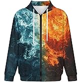 PUNUVOMY Men Novelty 3D Skull Print Long Sleeve Zip up Hoodies Pullover Sweatshirts with Pocket