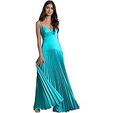 MIRUXIA Satin Spaghetti Straps Bridesmaid Dresses for Women A-line Ruched Long Formal Evening Gown