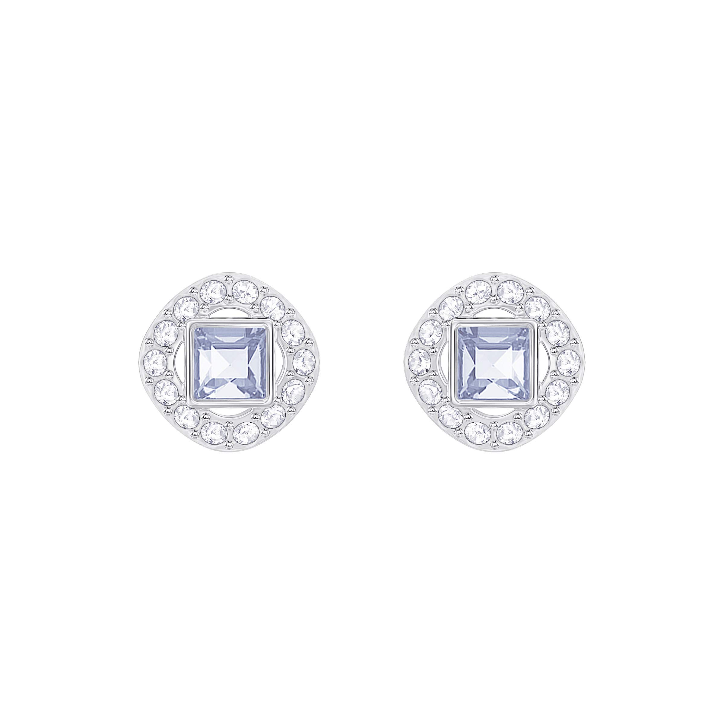 Swarovski Angelic stud earrings, Square cut, Blue, Rhodium plated